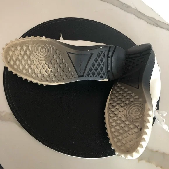Salvatore Ferragamo White and Black Gancini Sneakers